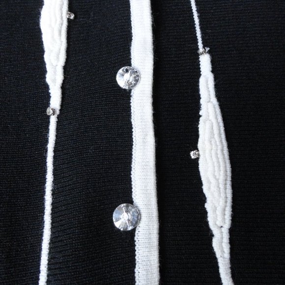 Unique Int'l Women's Rhinestone Button Cardigan Knit Sweater Medium Black - Picture 3 of 8
